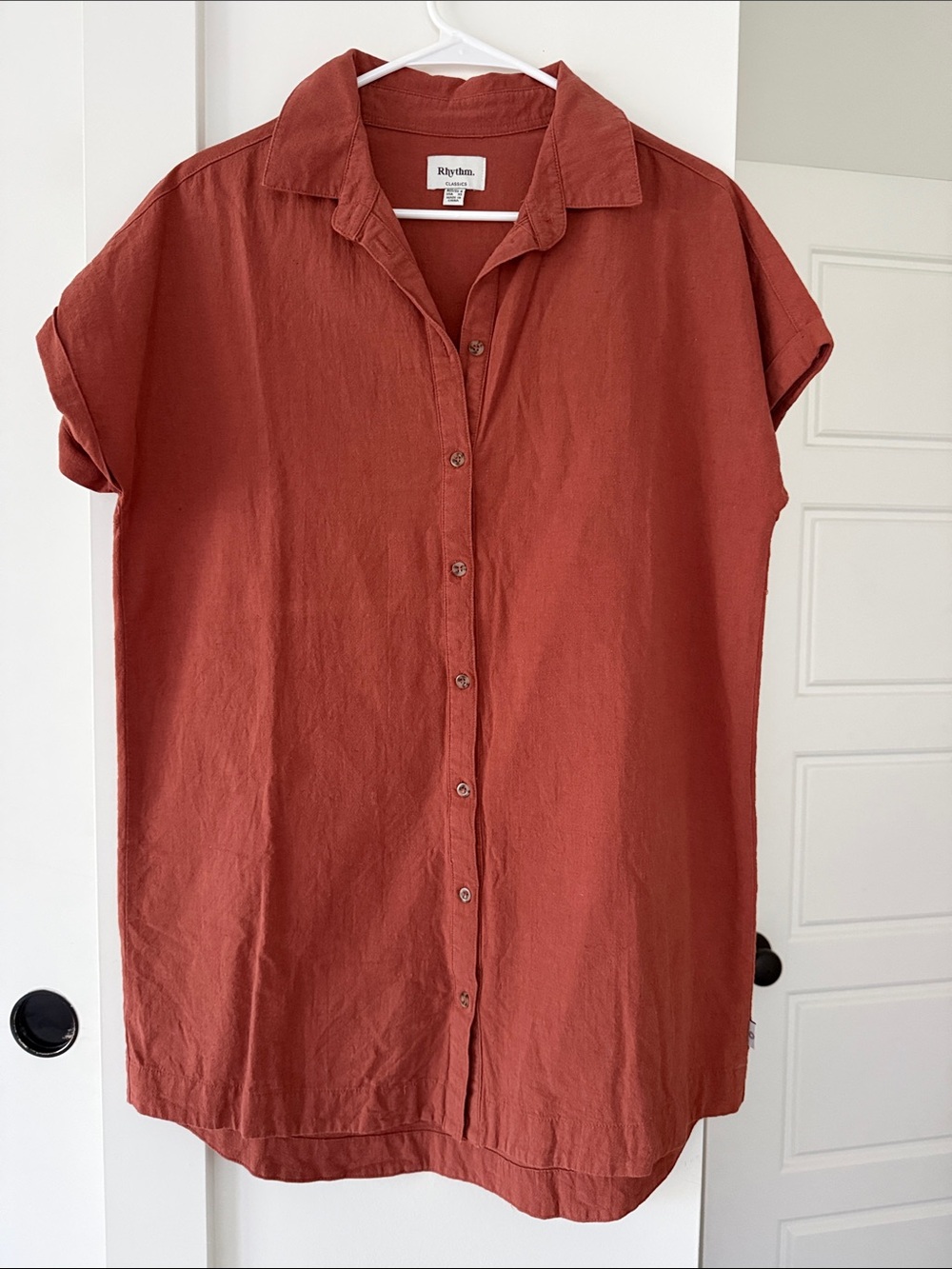 Rhythm Terracotta Button-Down Shirt Dress